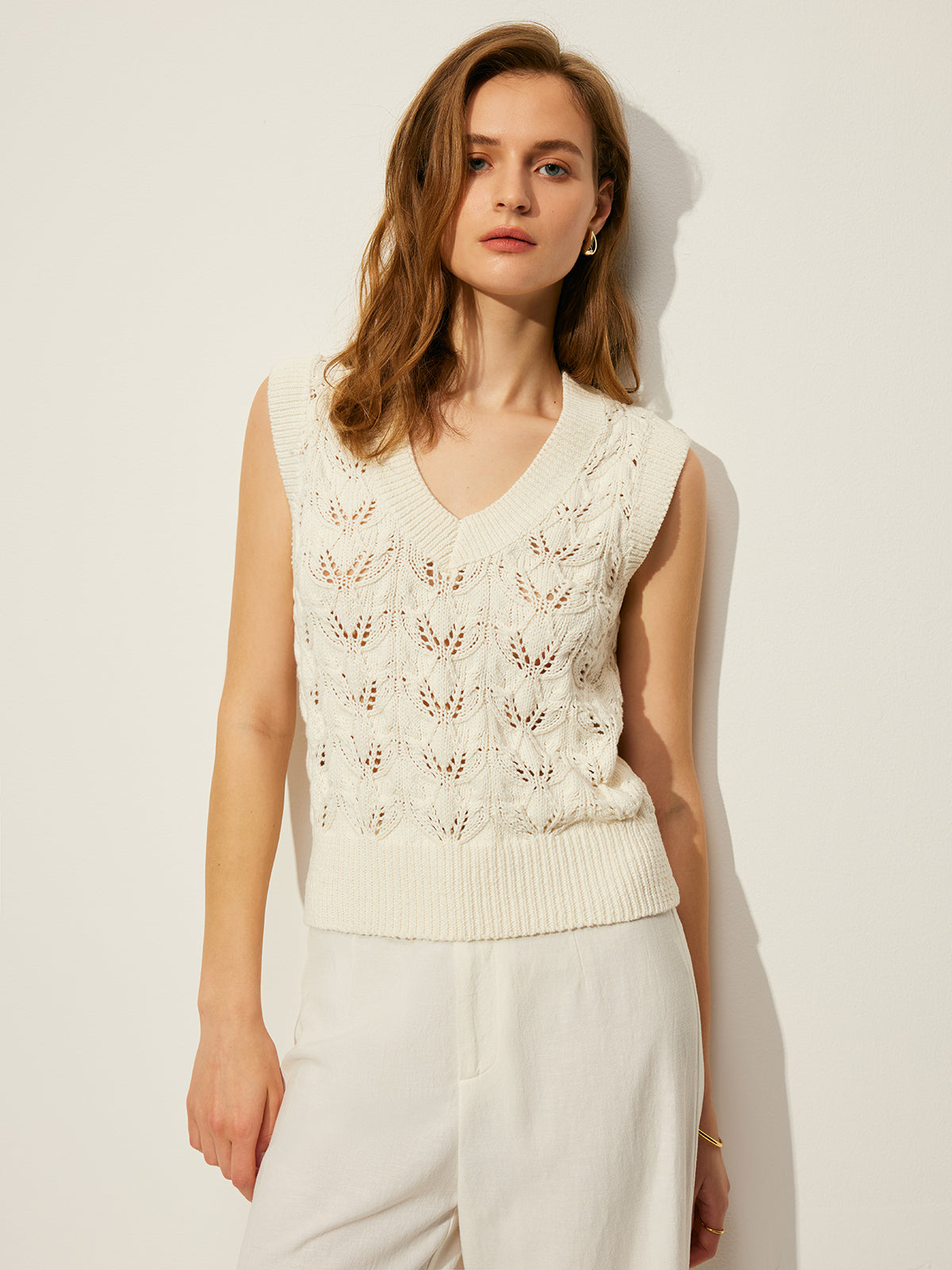 Crochet Floral V-Neck Sweater Vest