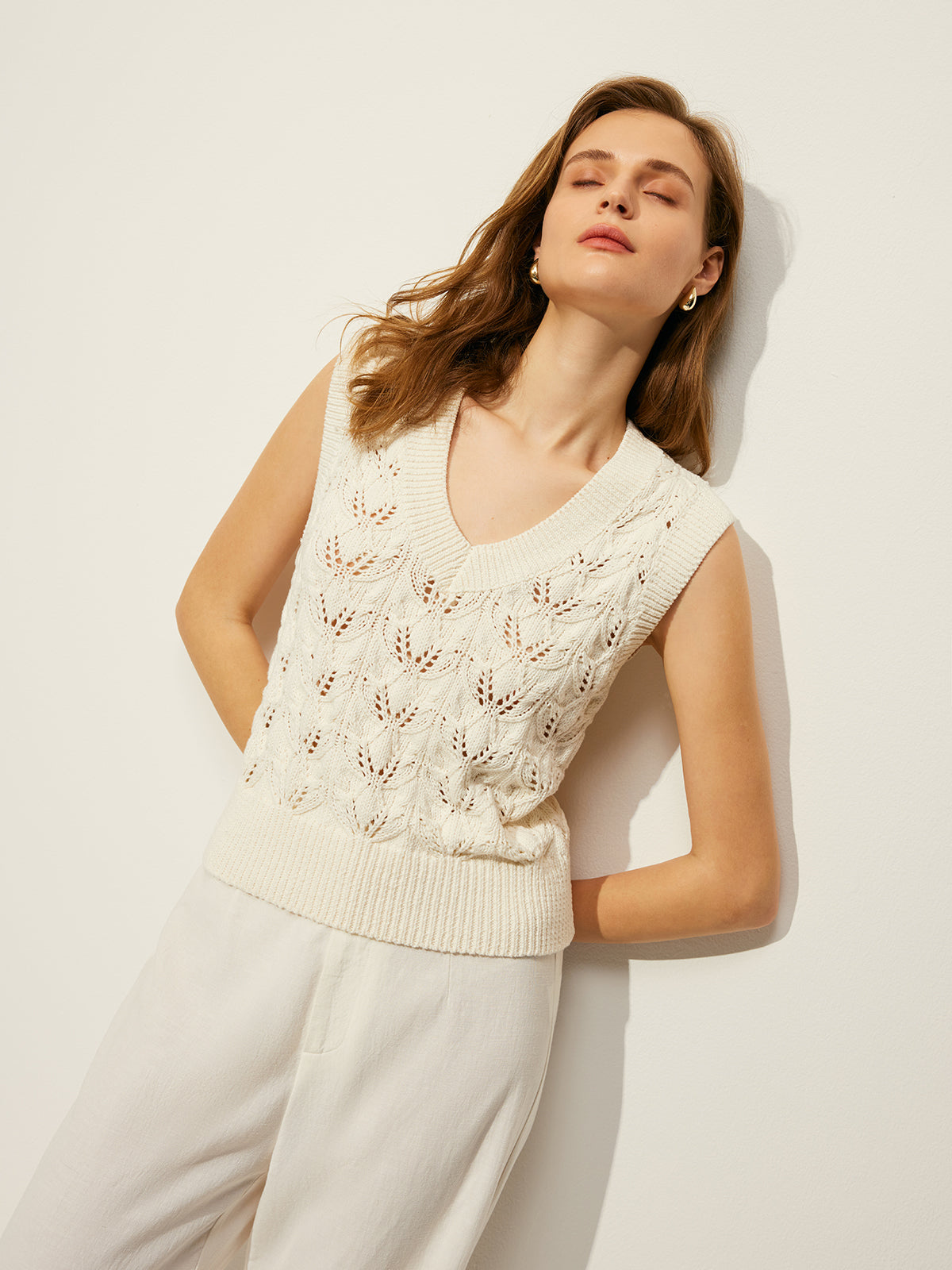 Crochet Floral V-Neck Sweater Vest