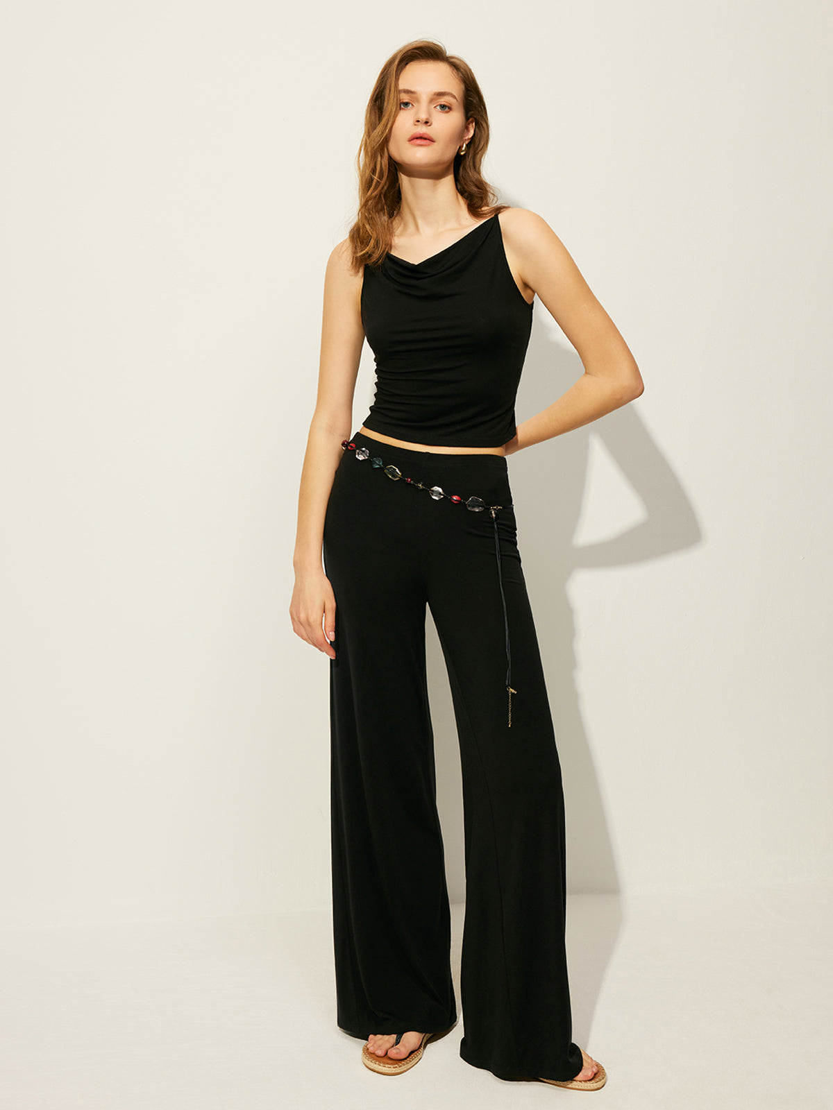 Sleeveless Top Pants Set Without Belt