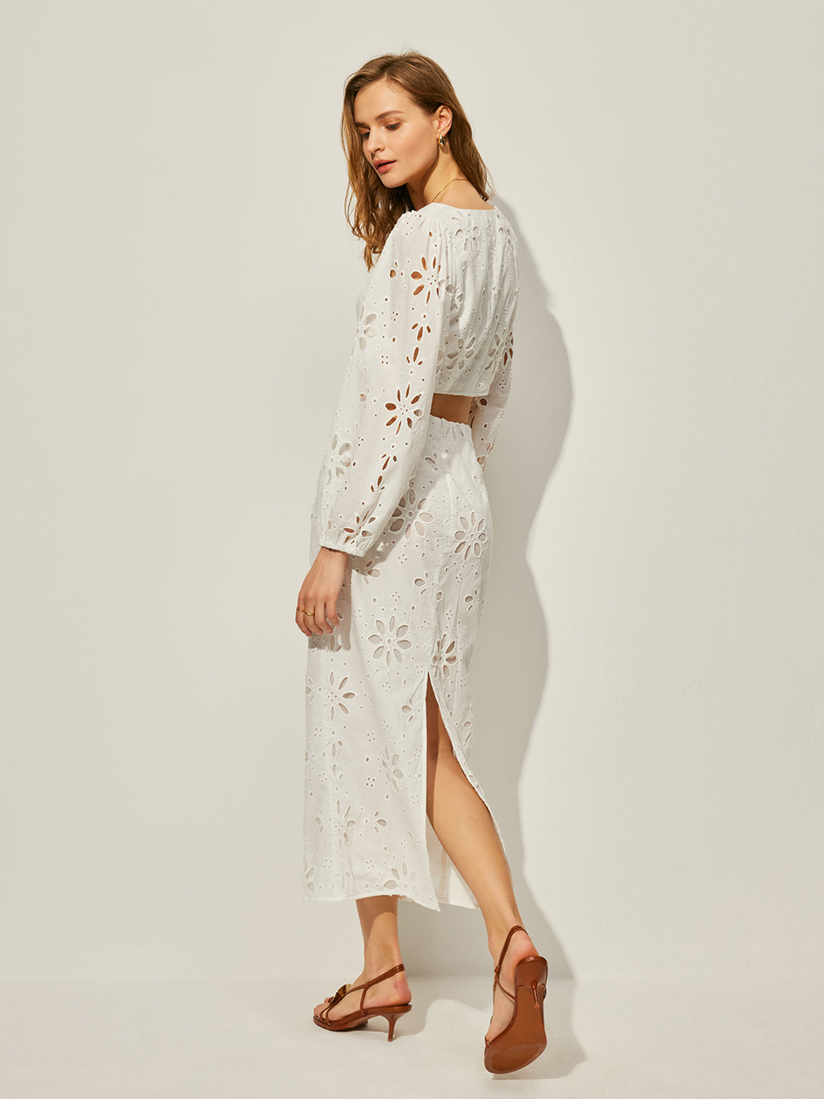 Cotton Hollow Floral Skirt Set