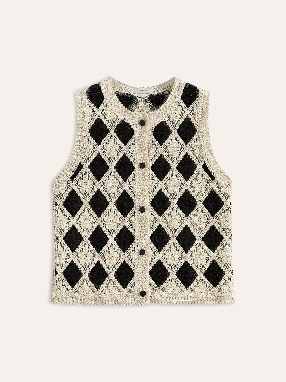 Embroidered Diamond Pattern Knit Vest