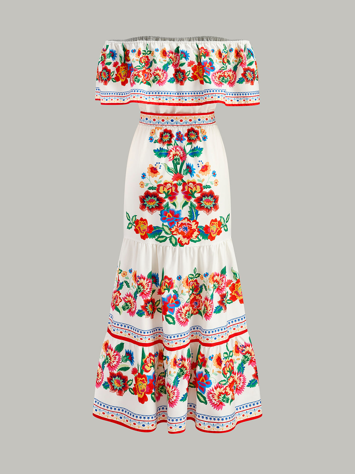 Robe fleurie à épaules dénudées avec ceinture