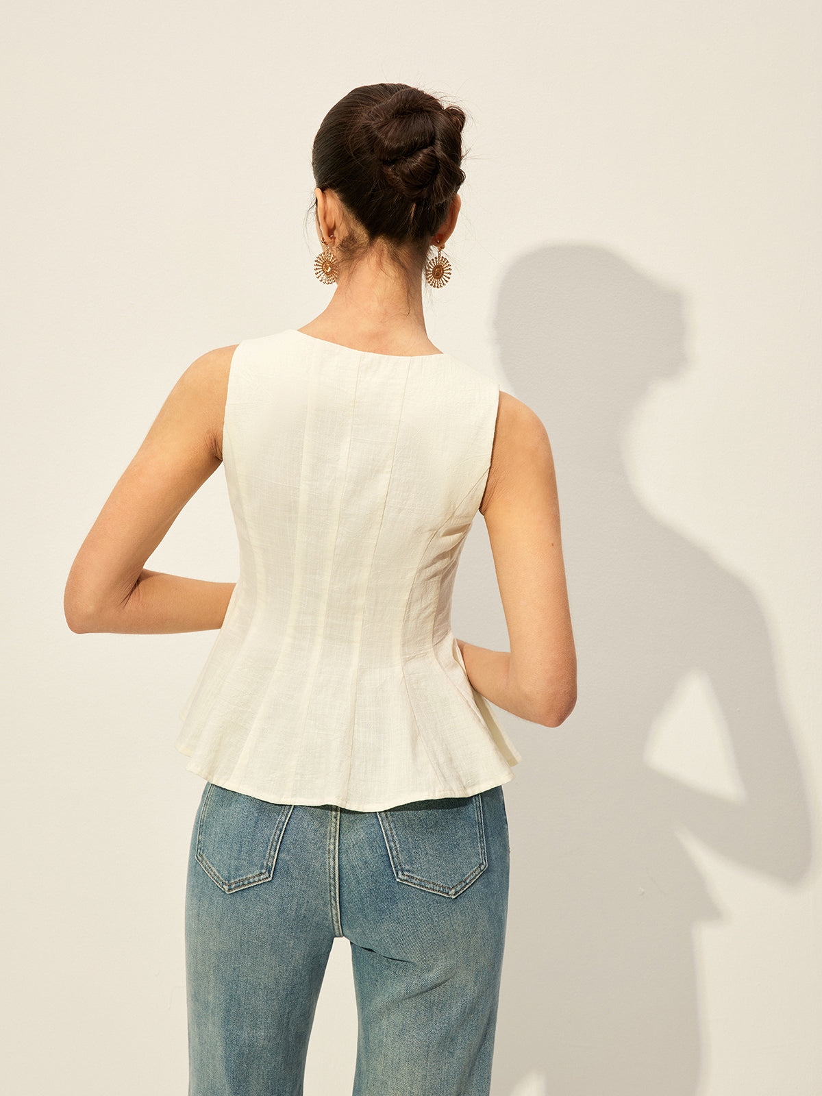 Square Neck Button-Front Peplum Top