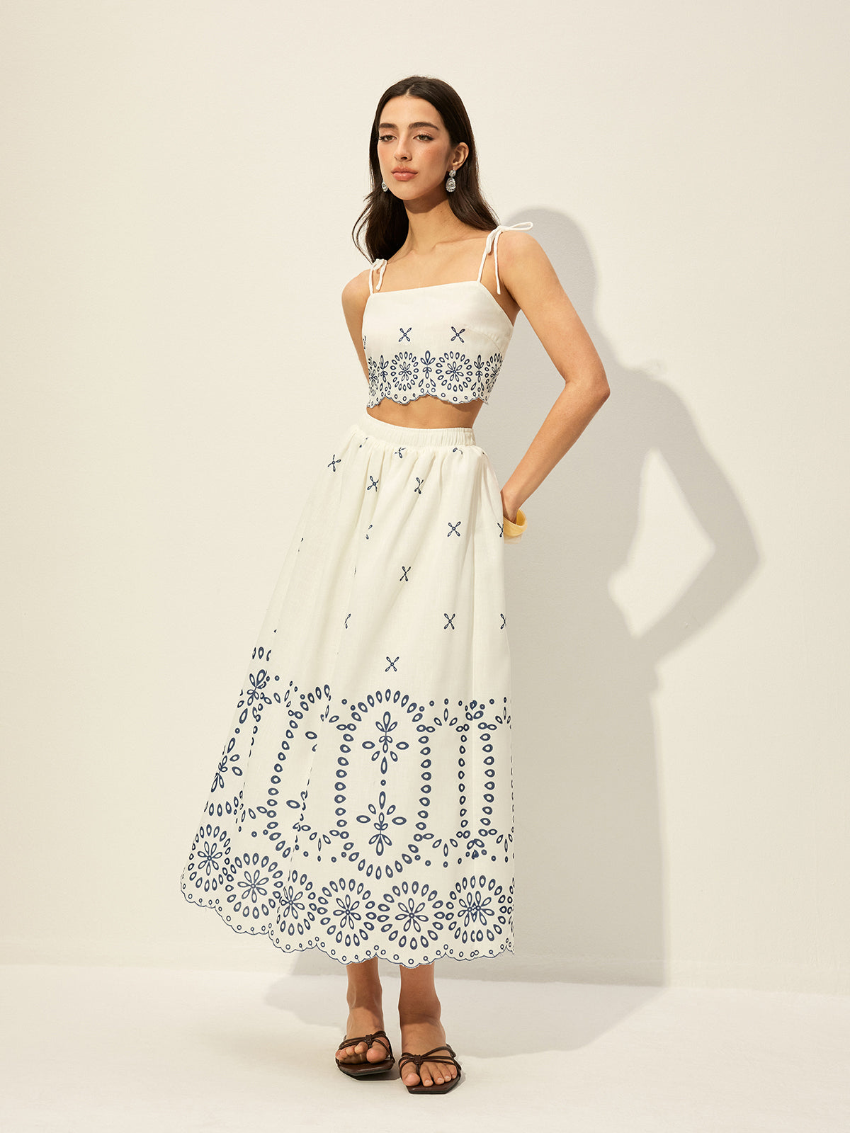 Embroidered Crop Top With Skirt Set