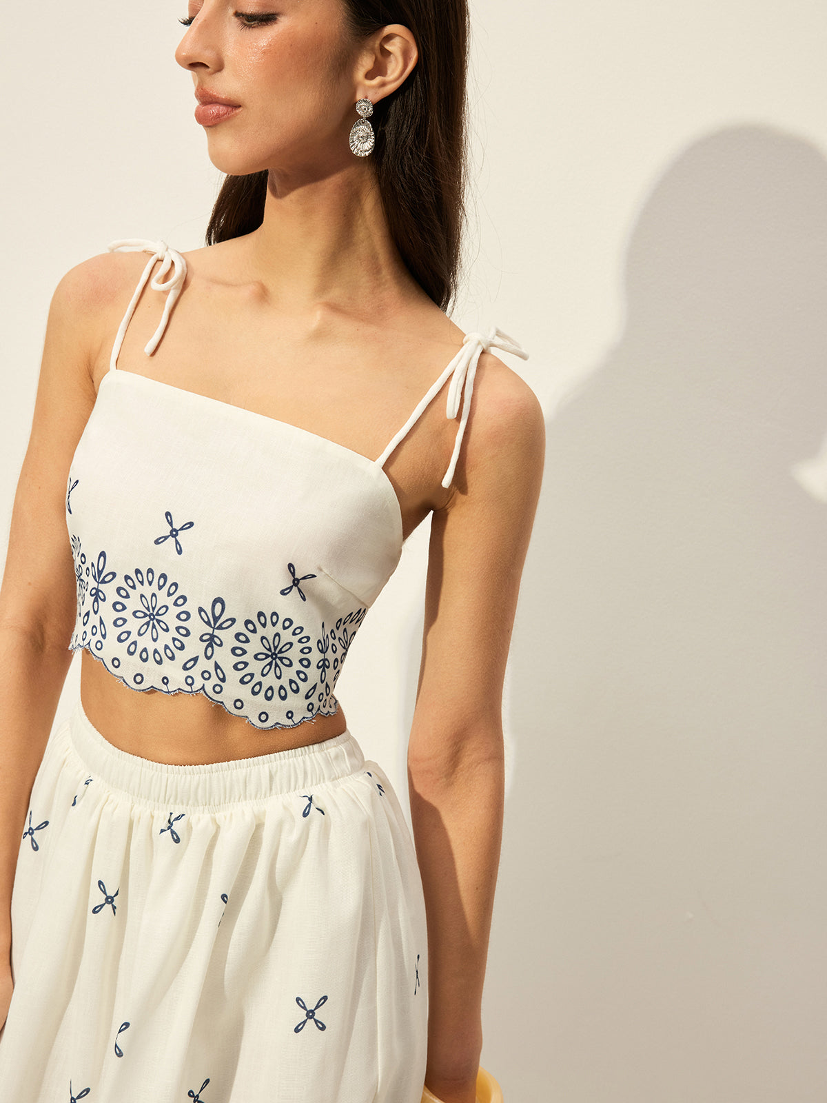 Embroidered Crop Top With Skirt Set