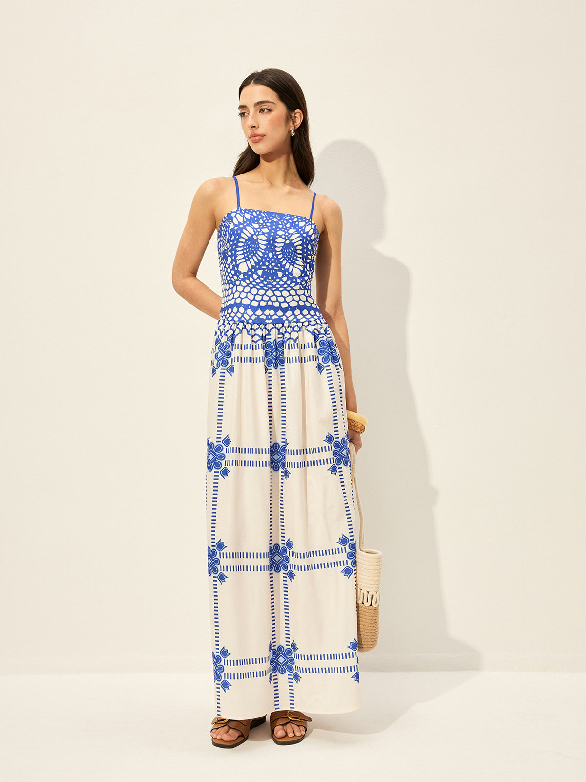 Print Adujstable Spaghetti Strap Zipper Dress