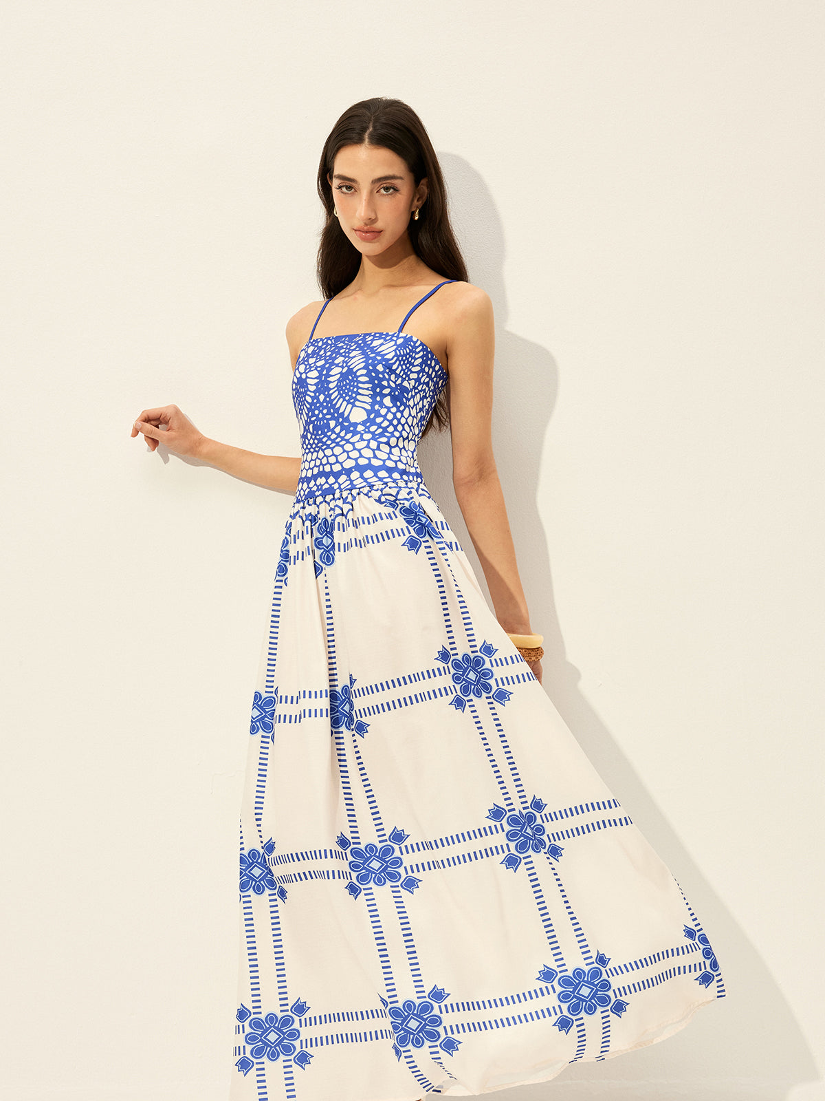 Robe imprimée à fines bretelles ajustables et fermeture éclair