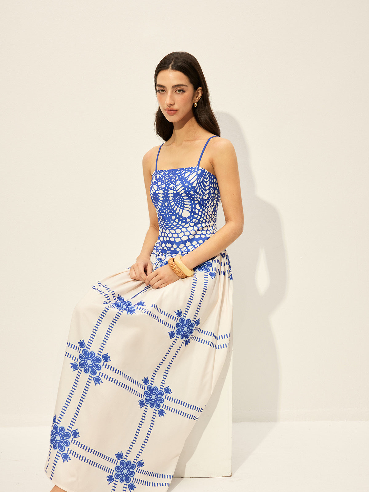 Robe imprimée à fines bretelles ajustables et fermeture éclair