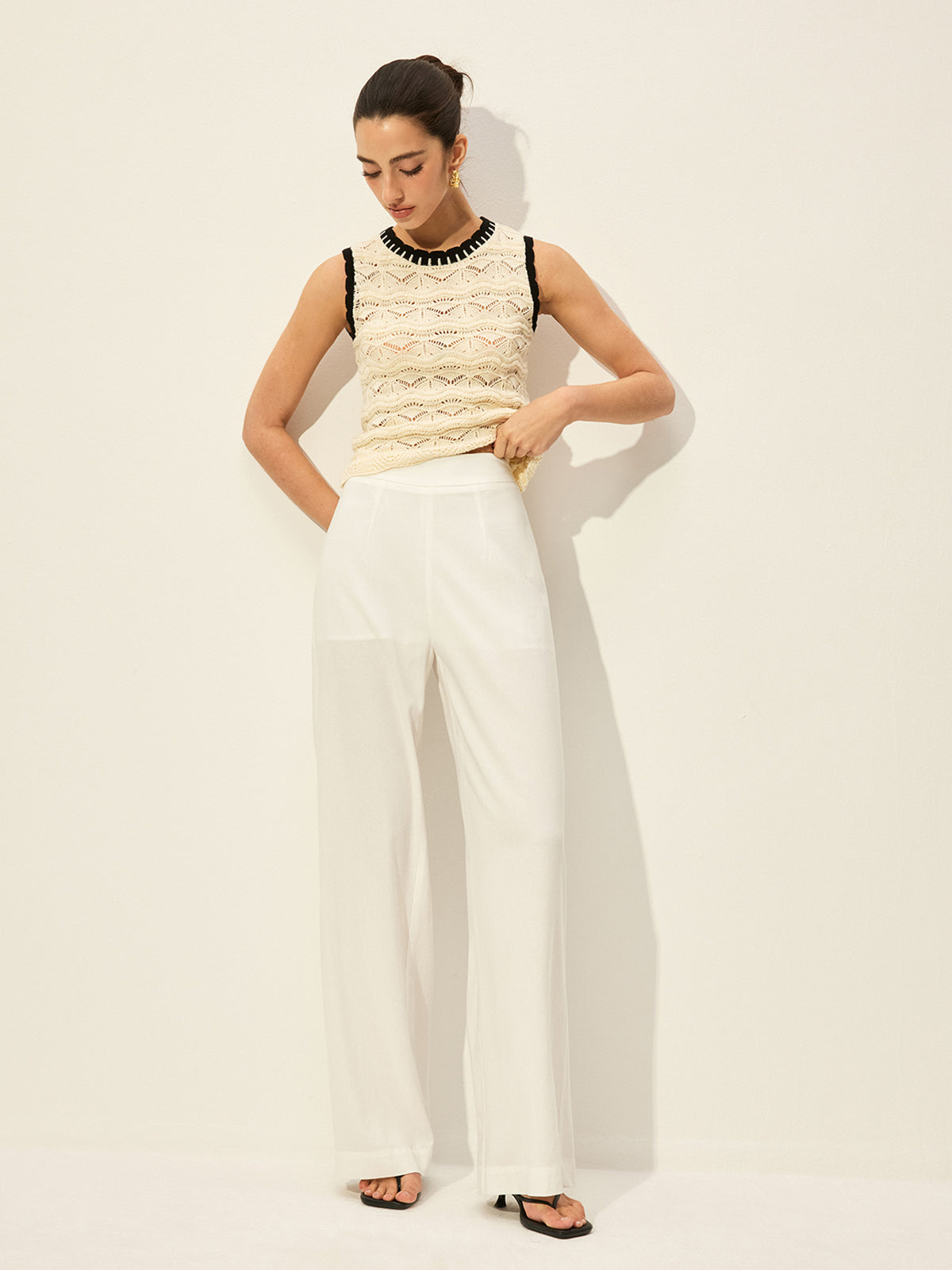 Crochet Contrast Trim Sweater Vest