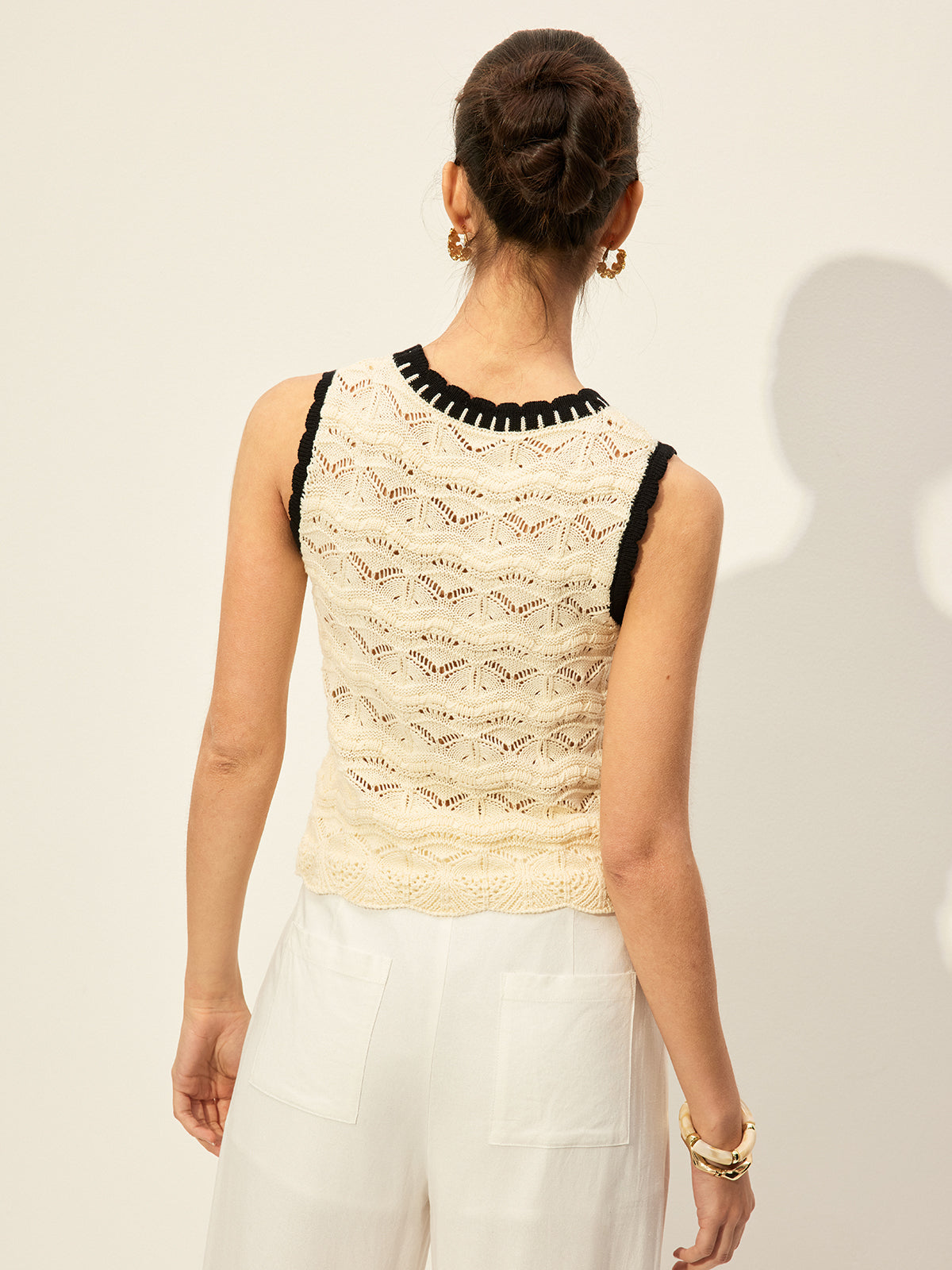 Crochet Contrast Trim Sweater Vest