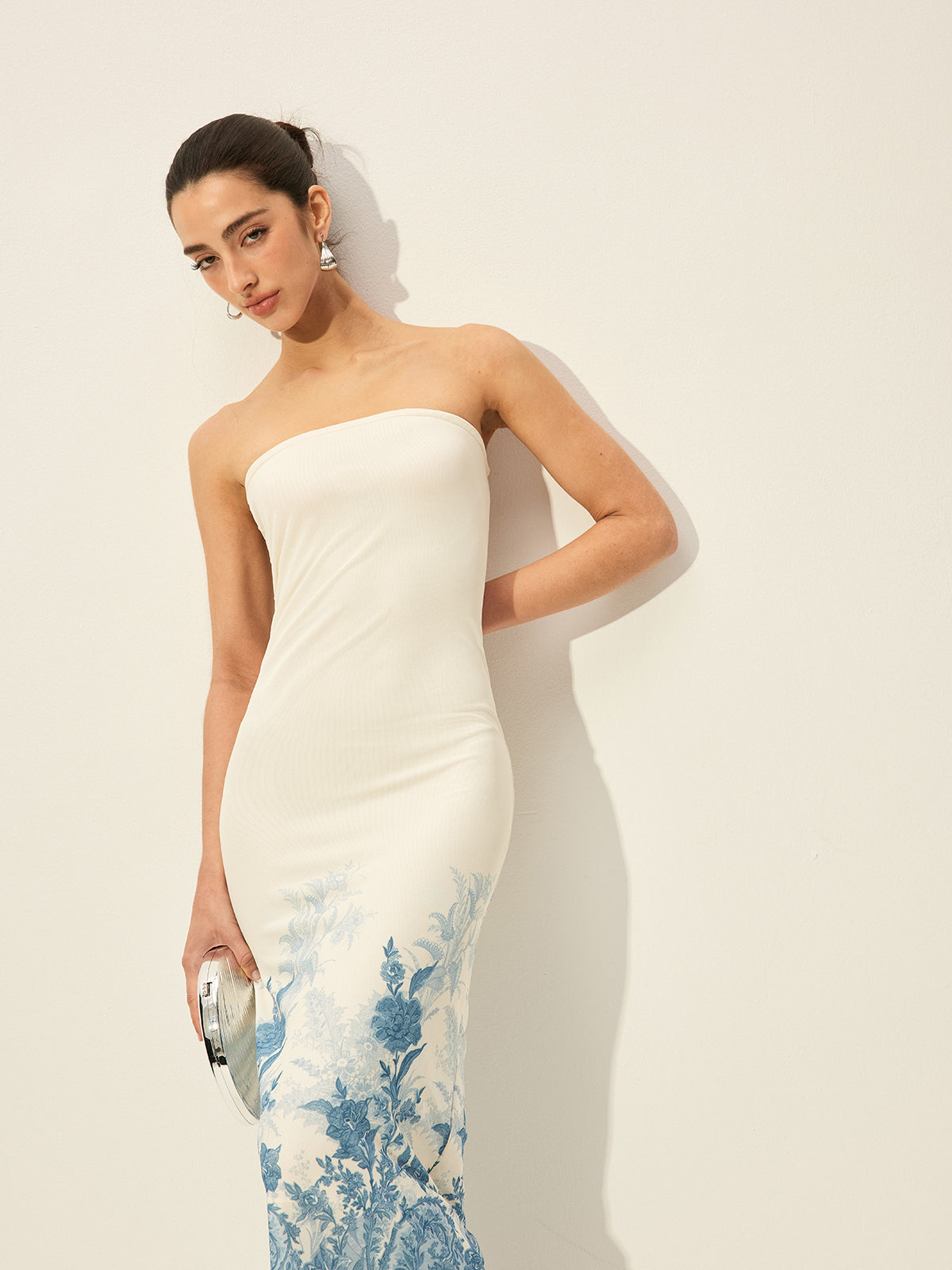 Robe bustier en maille à ourlet imprimé floral