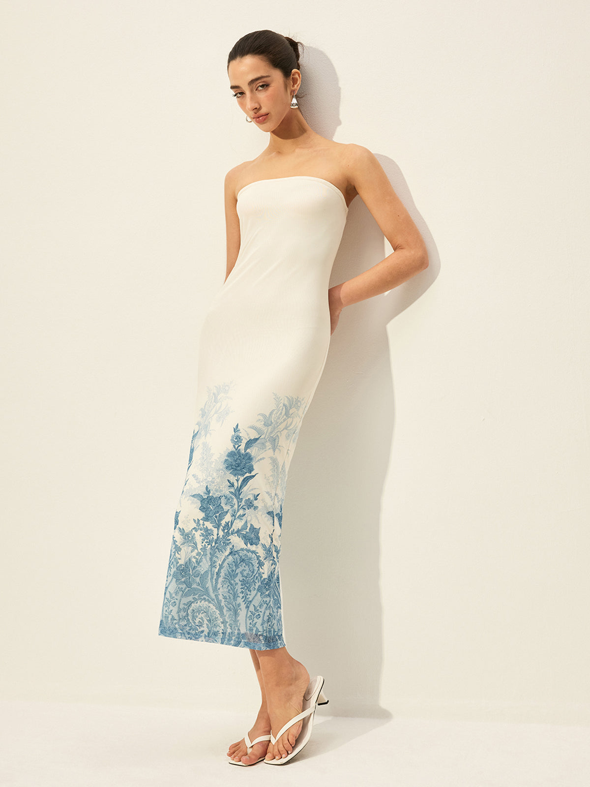 Robe bustier en maille à ourlet imprimé floral