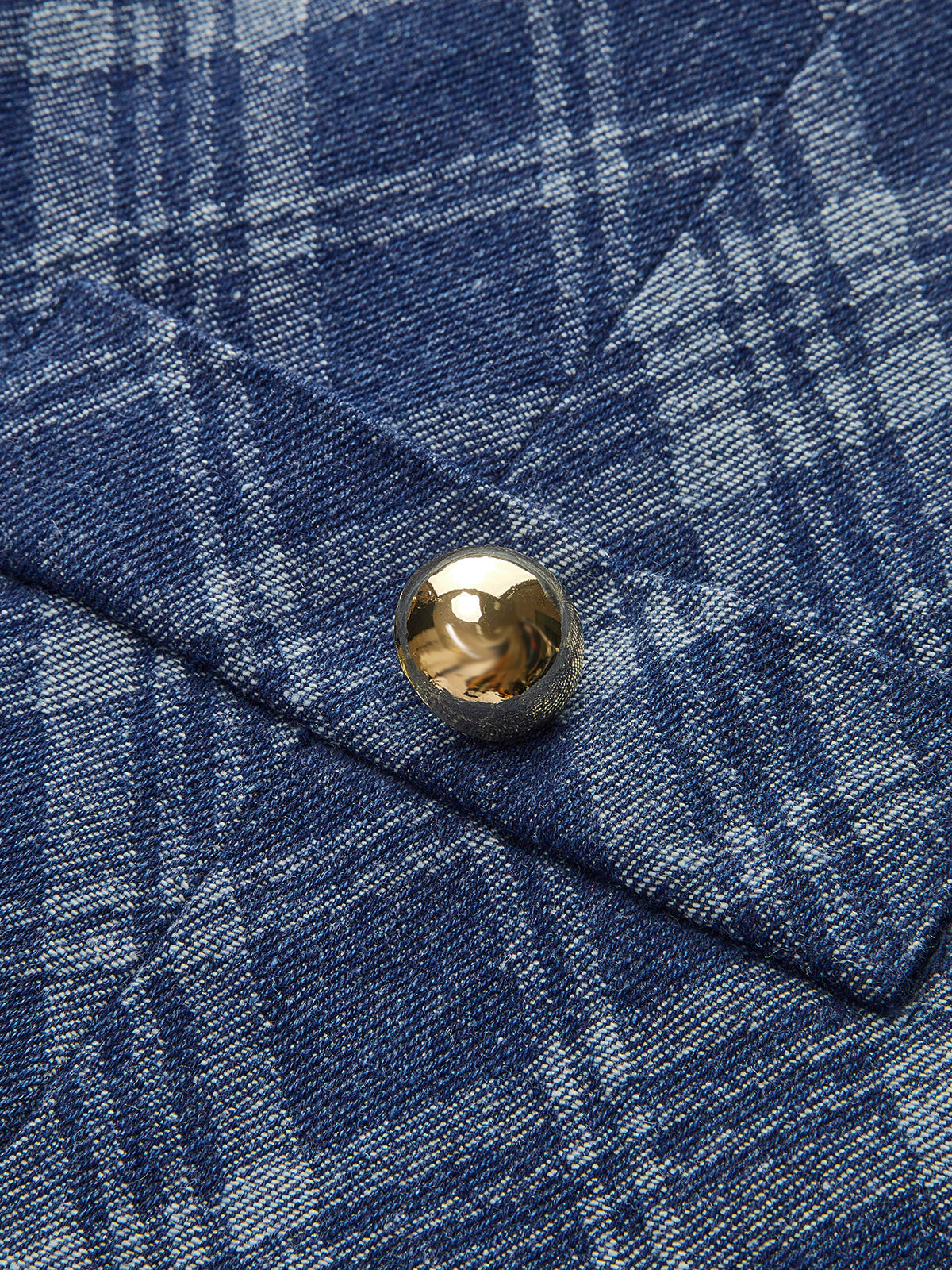 Metal Button Crew-Neck Decor-Pockets Denim Dress