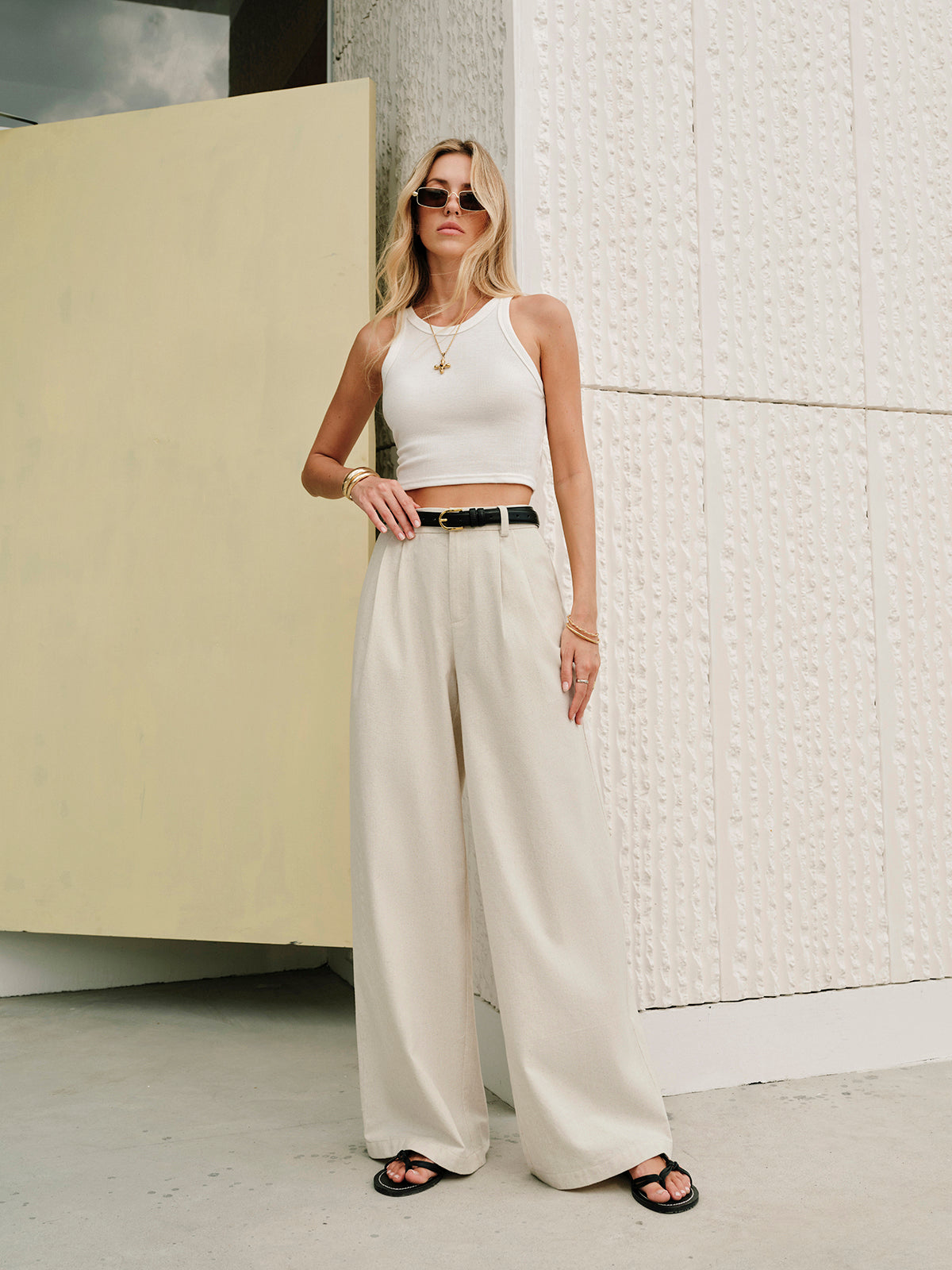 Mid-Waist Hose aus Baumwolle und Leinen