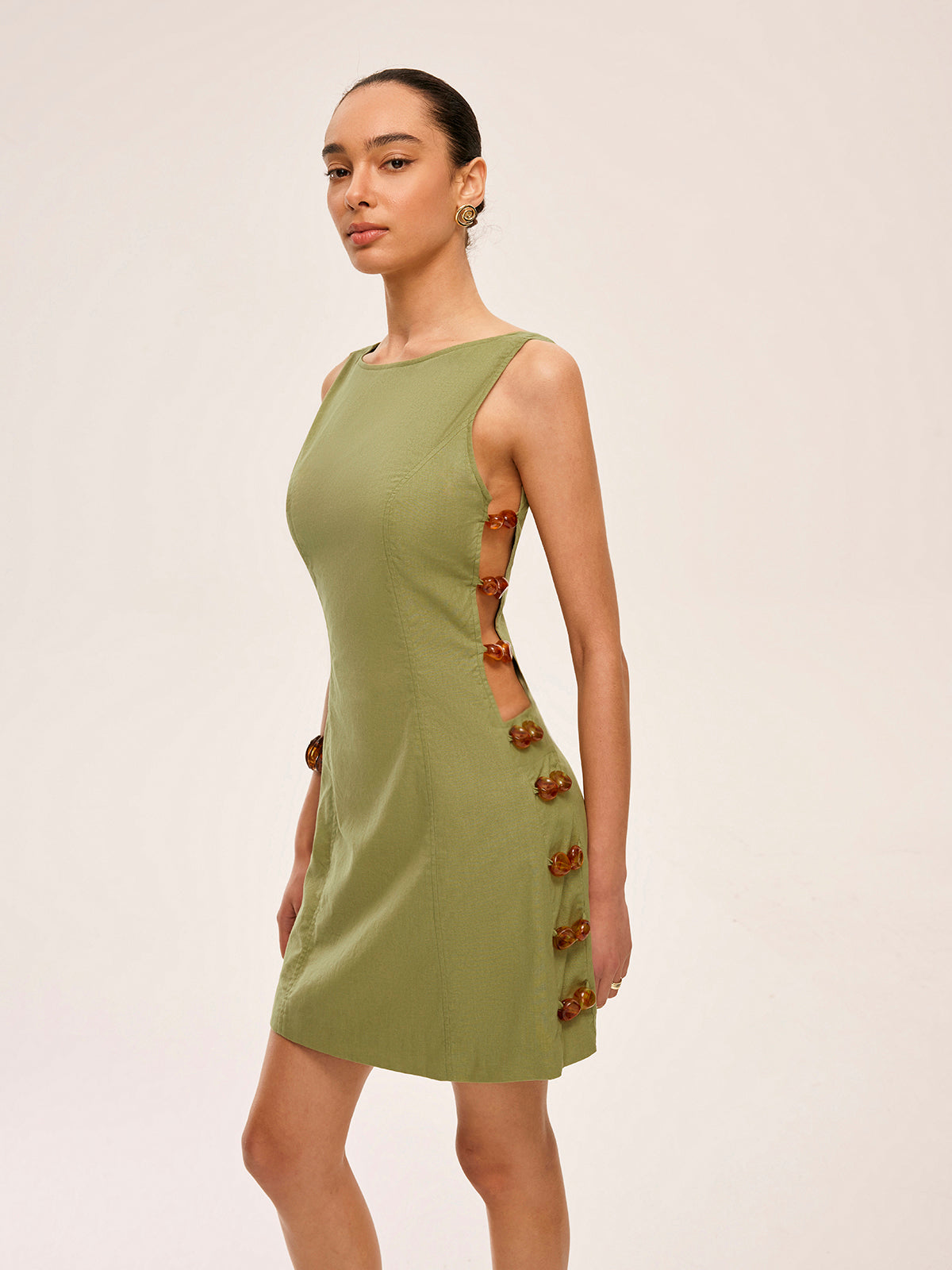 Robe découpée sur les côtés en coton et lin
