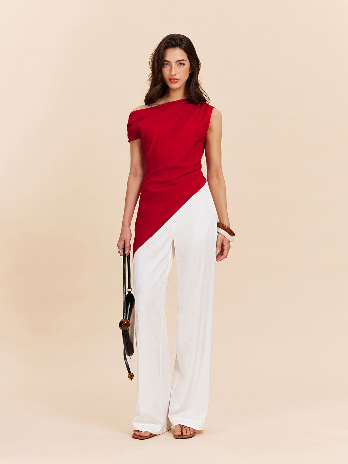 Pantalon taille haute semi-transparent en coton et lin