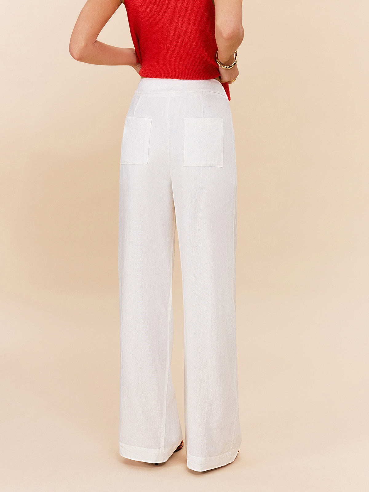 Pantalon taille haute semi-transparent en coton et lin