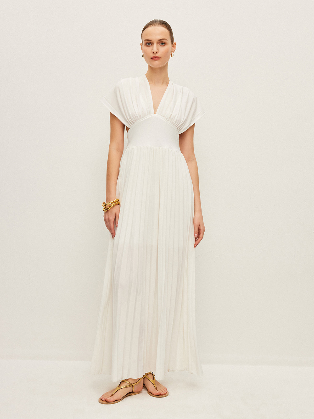 Robe plissée à manches courtes