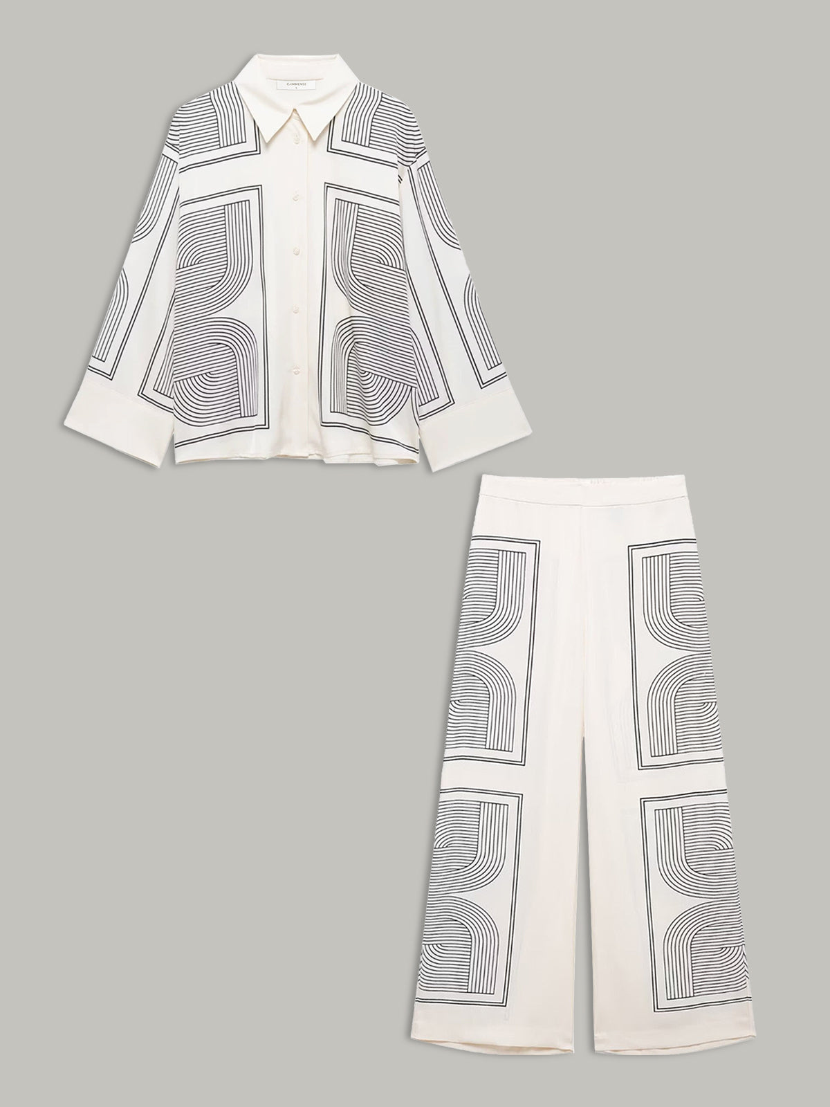 Hose mit weitem Bein, mittelhohem Bund und geometrischem Muster