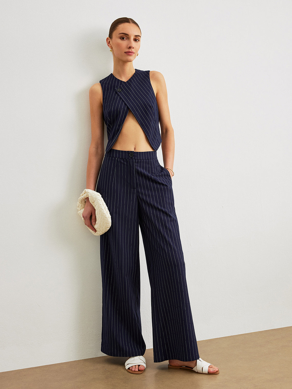 Pinstripe Pants Set With Pockets