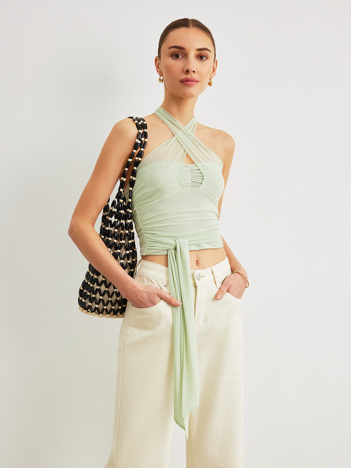 Criss-Cross Halter Linen Crop Top