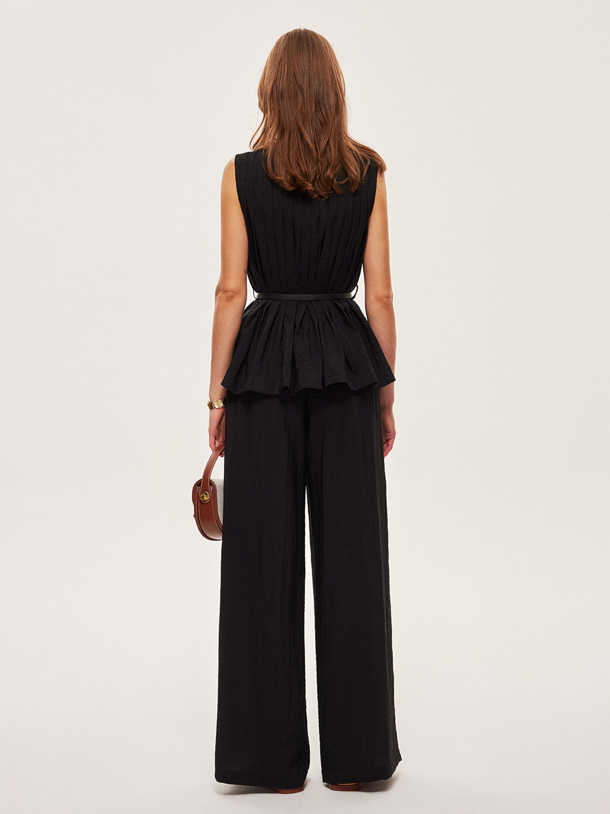 Peplum-Top mit weit geschnittener Hose und Gürtel