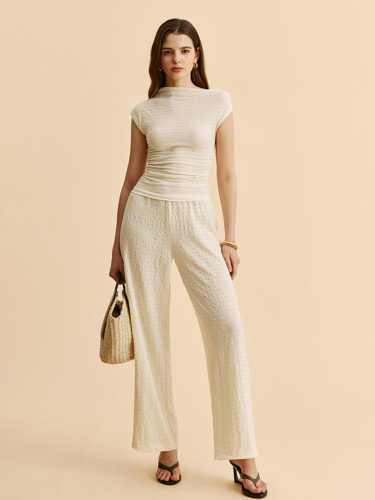 Textured Top With Wide-Leg Pants Set