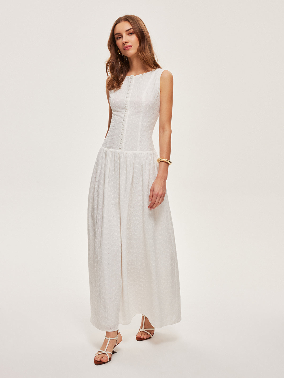 Button-Front Cotton Sleeveless Dress
