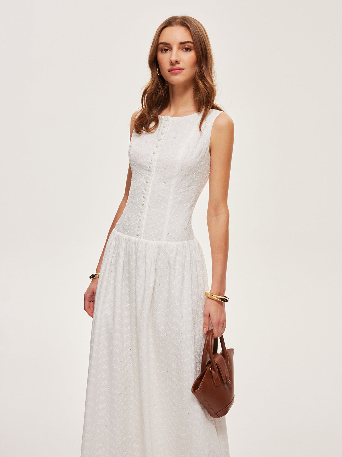 Button-Front Cotton Sleeveless Dress