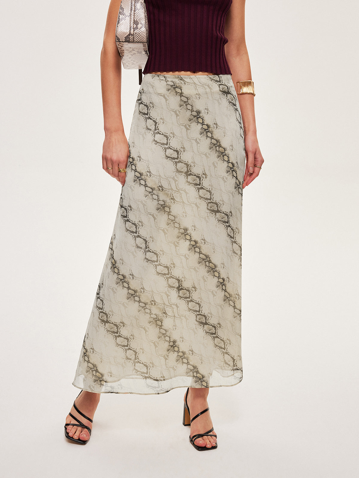 Mid-Waist Print Flowy Skirt