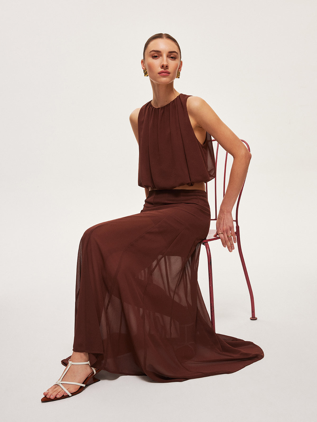 Haut court sans manches en mousseline