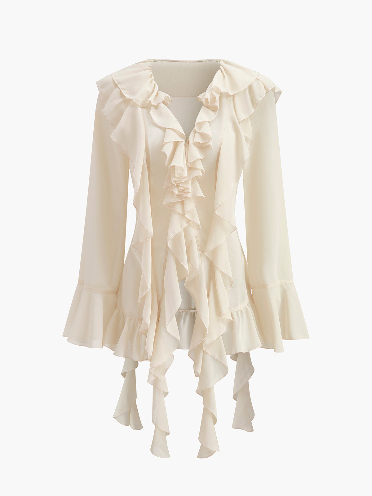 Semi-Sheer Chiffon Ruffled Blouse