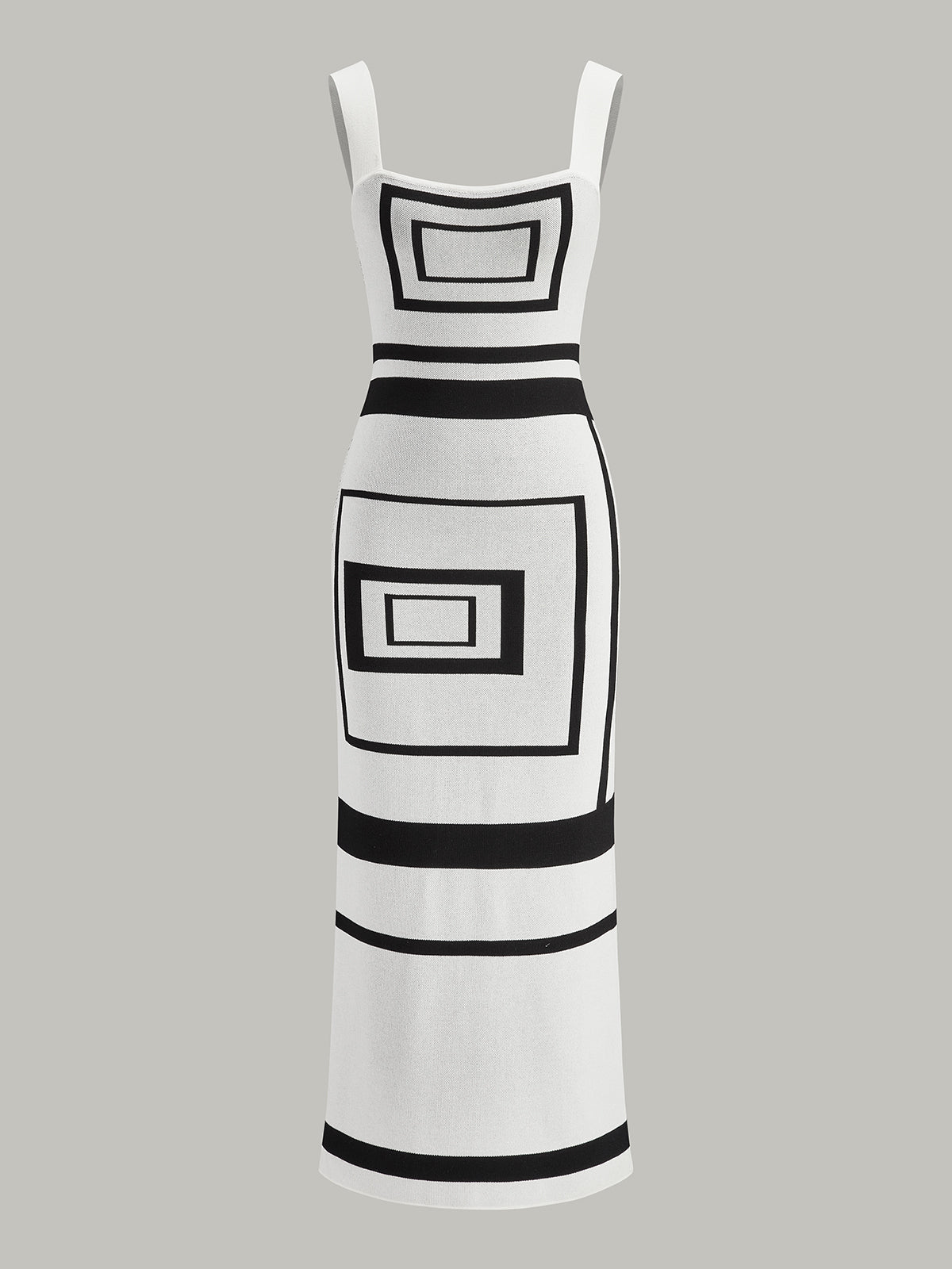 Pulloverkleid mit eckigem Ausschnitt und geometrischen Mustern