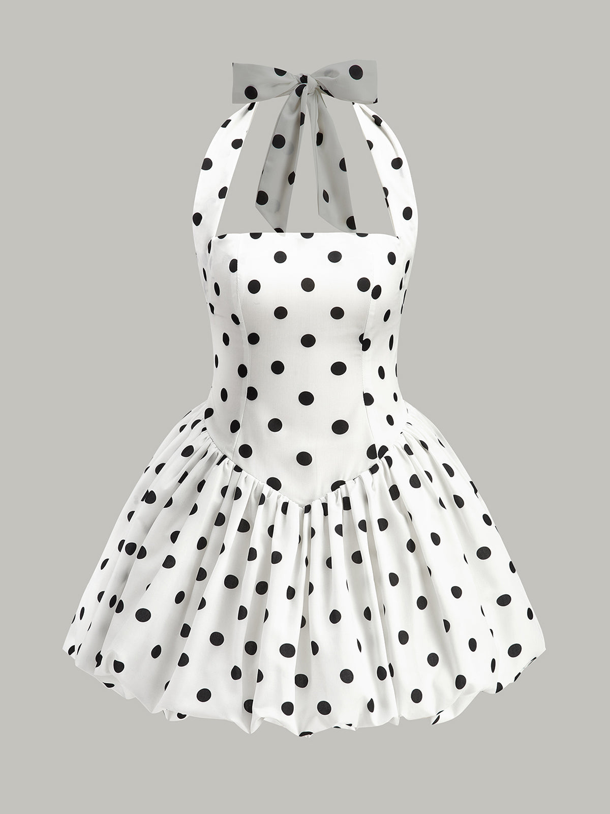 Gepunktetes Schleifen-Neckholder-Kleid mit Reißverschluss