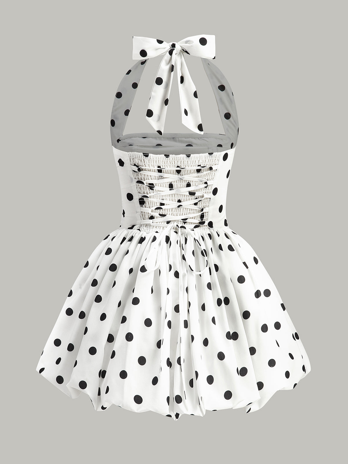 Polka Dot Bow Halter Zipper Dress