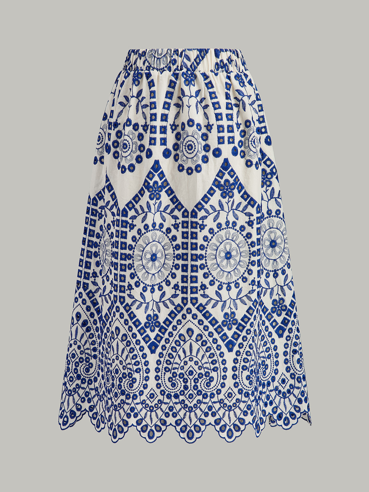 Rock aus Baumwolle mit Stickerei, gewelltem Saum und elastischem Bund