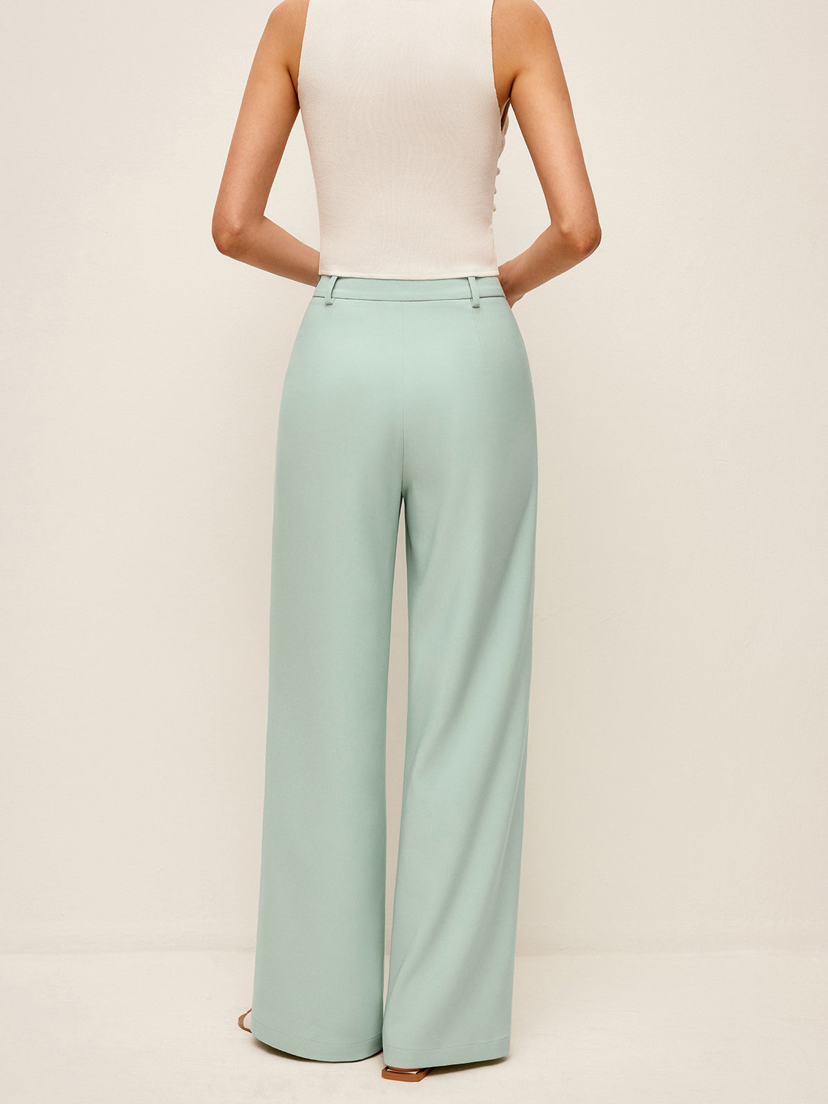 Pantalon large taille mi-haute sans ceinture