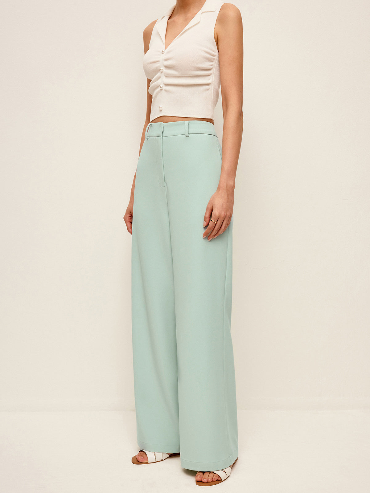 High-Waist weite Hose ohne Gürtel
