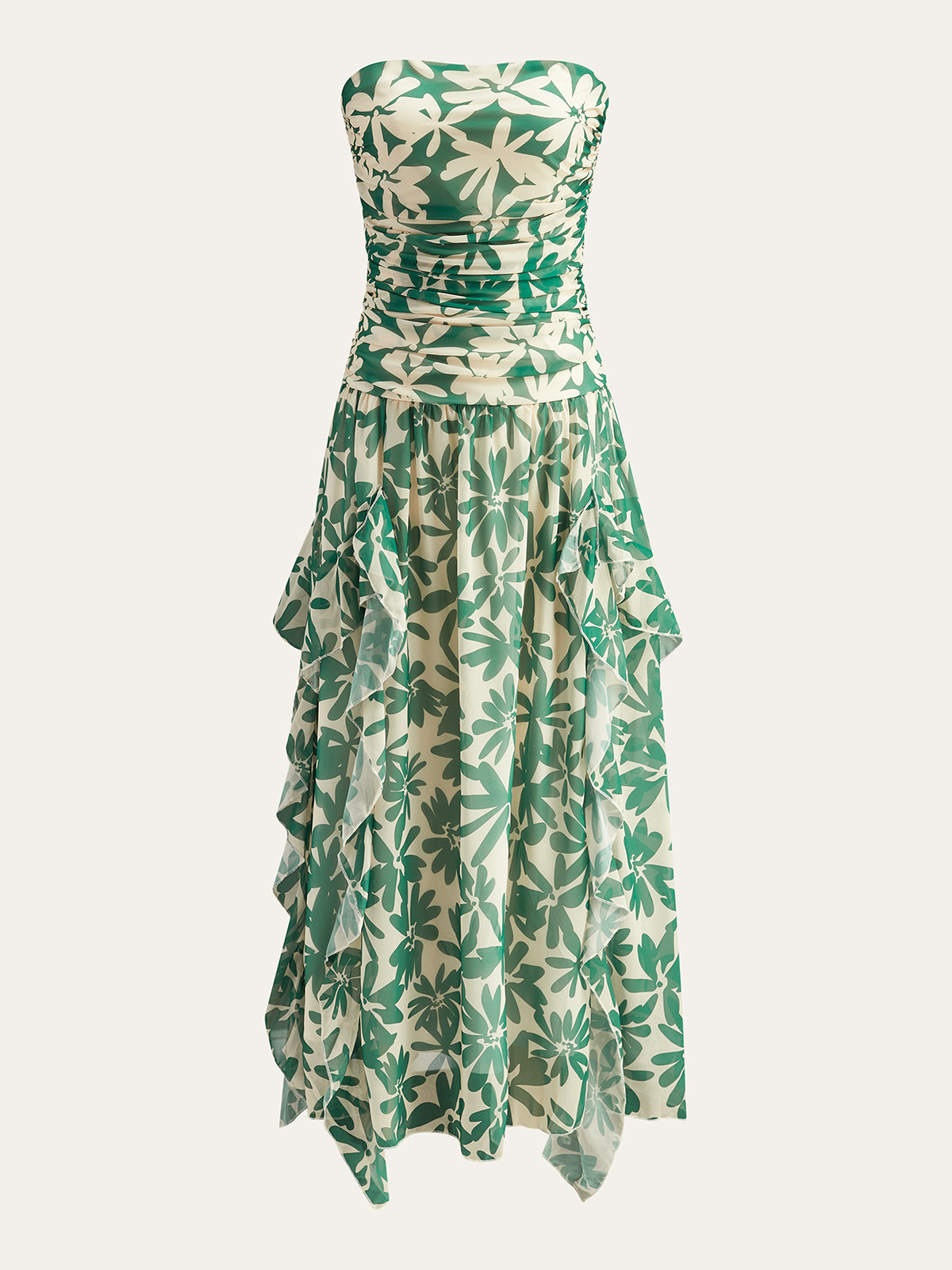 Robe bustier à imprimé floral avec détails volantés