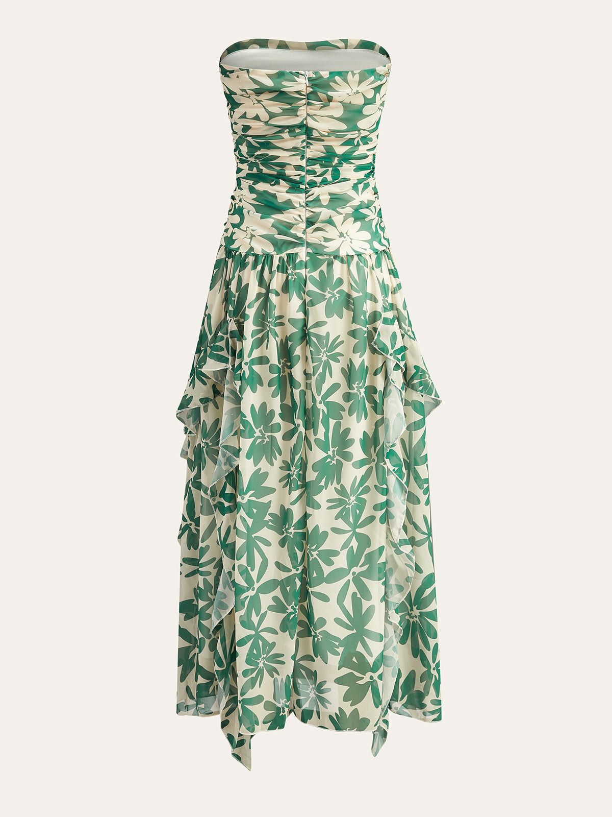 Robe bustier à imprimé floral avec détails volantés