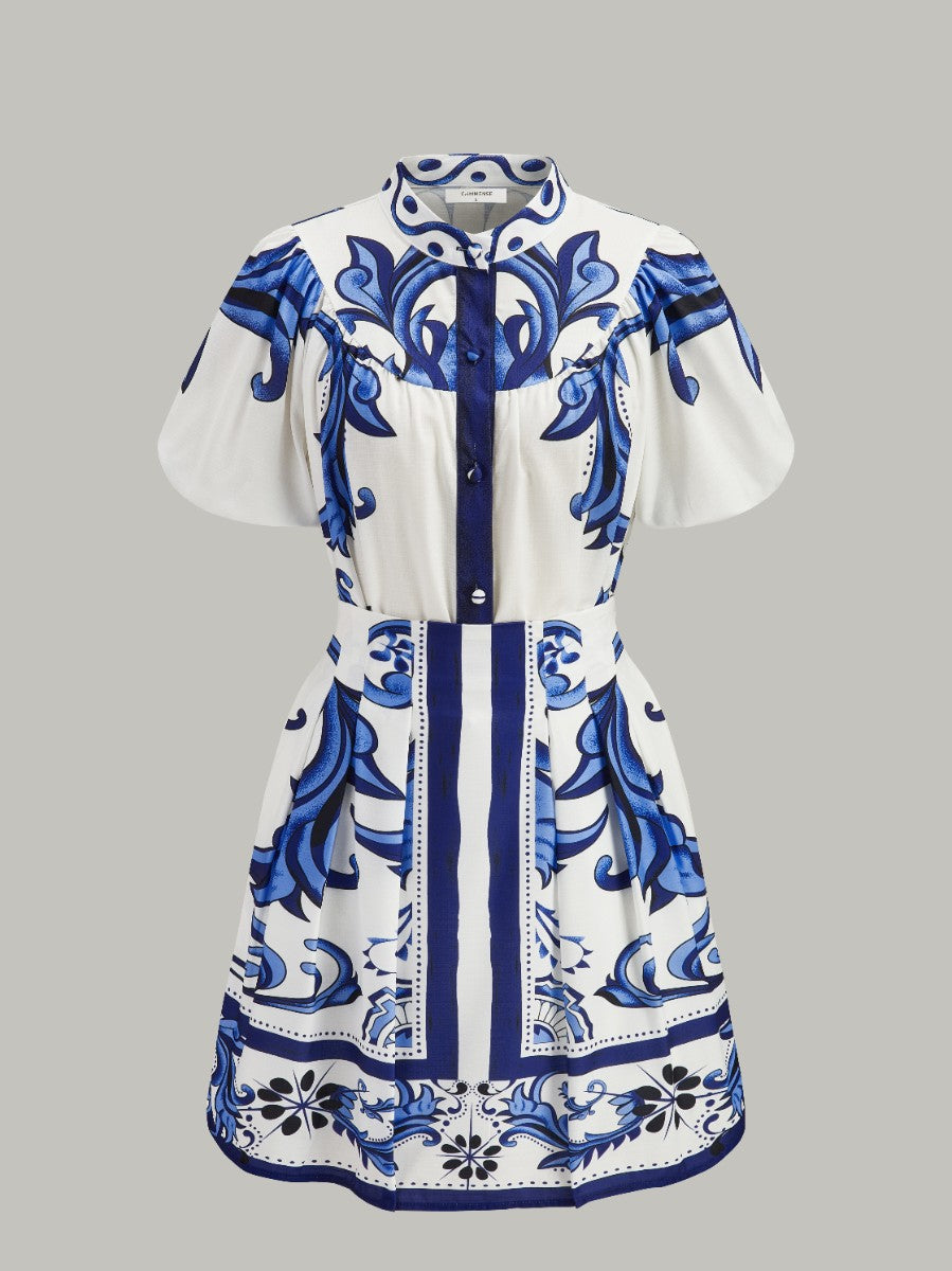 Ensemble jupe à manches bouffantes et imprimé floral avec poches