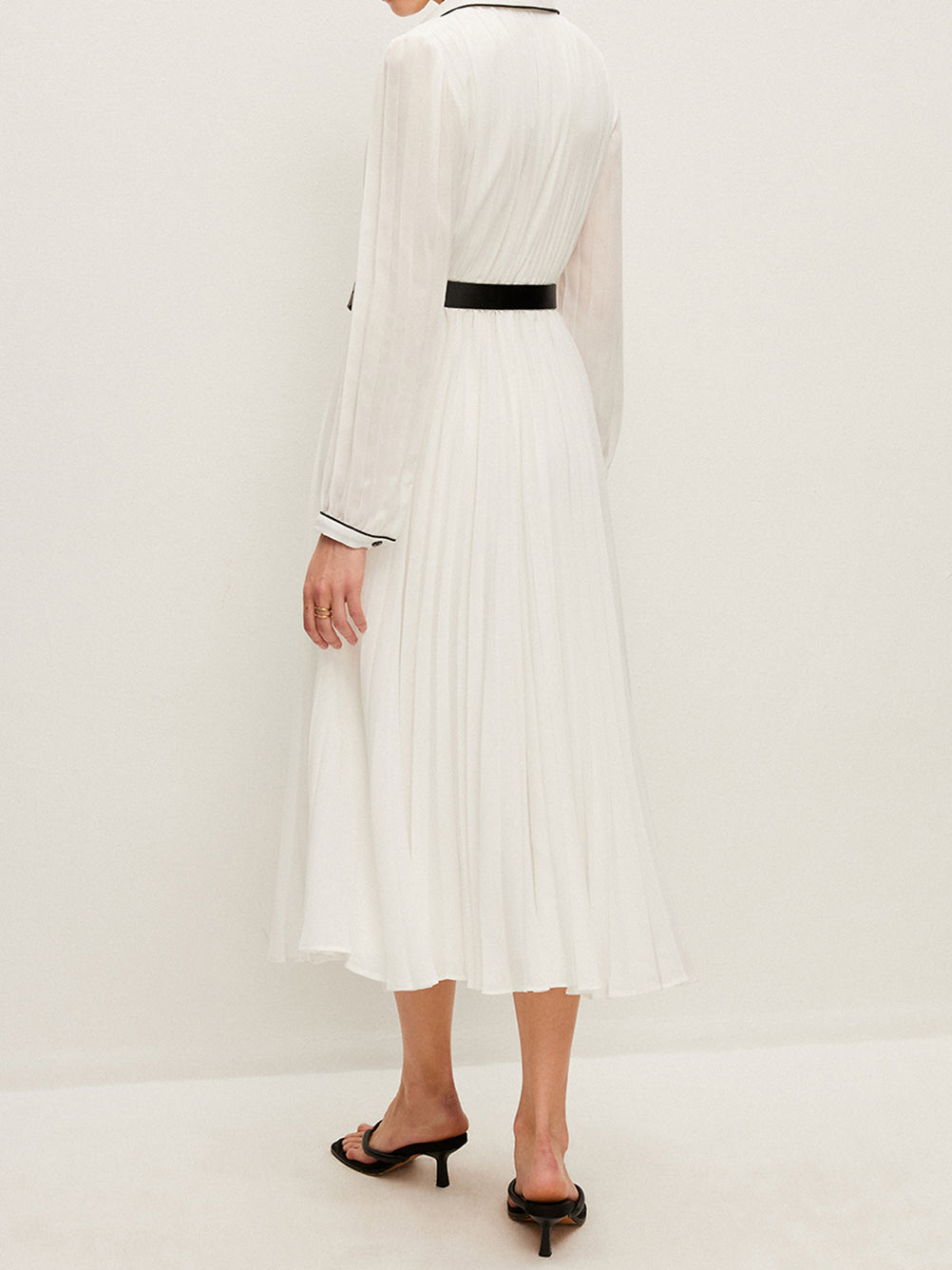 Button-Front Pleated Dress With Belt