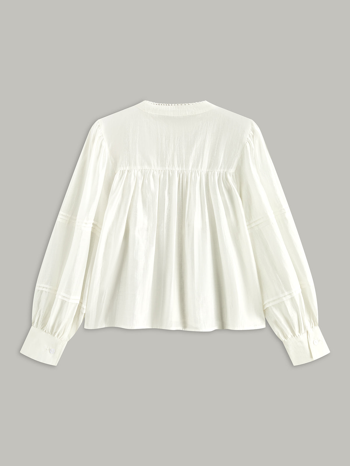 Pleated Lace Trim Button-Up Blouse
