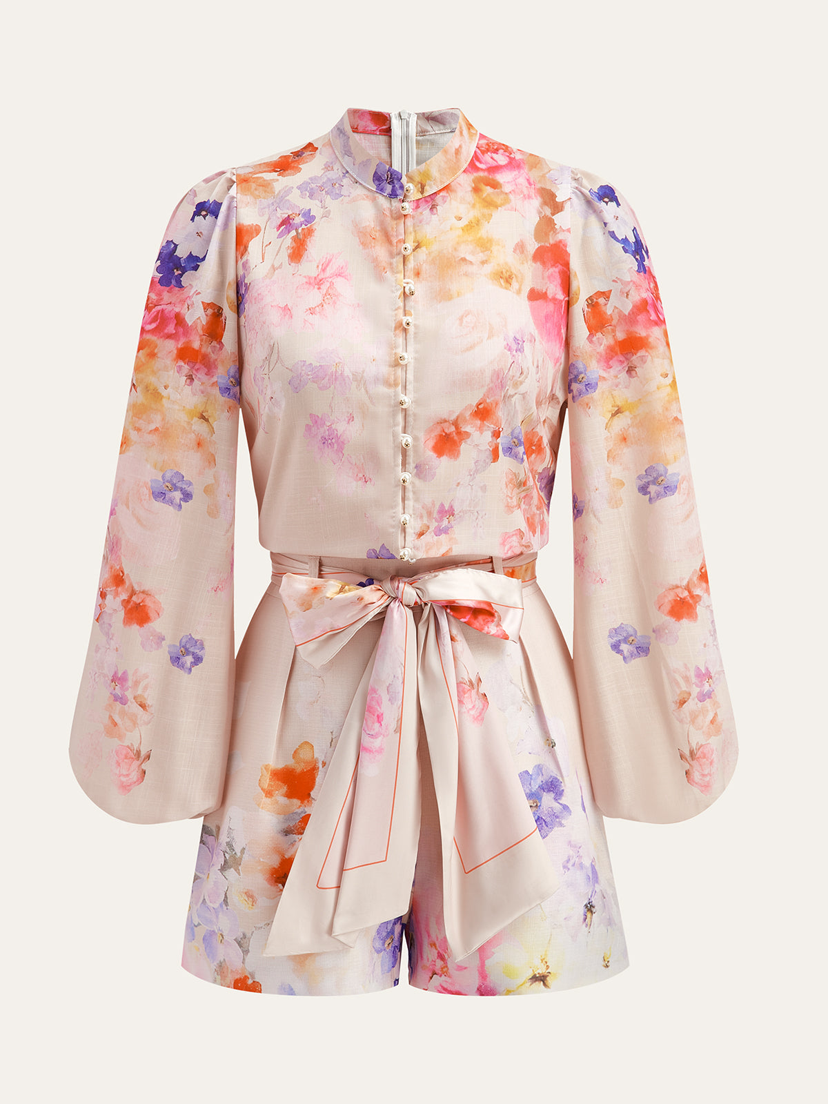 Ensemble short ceinturé imprimé floral aquarelle