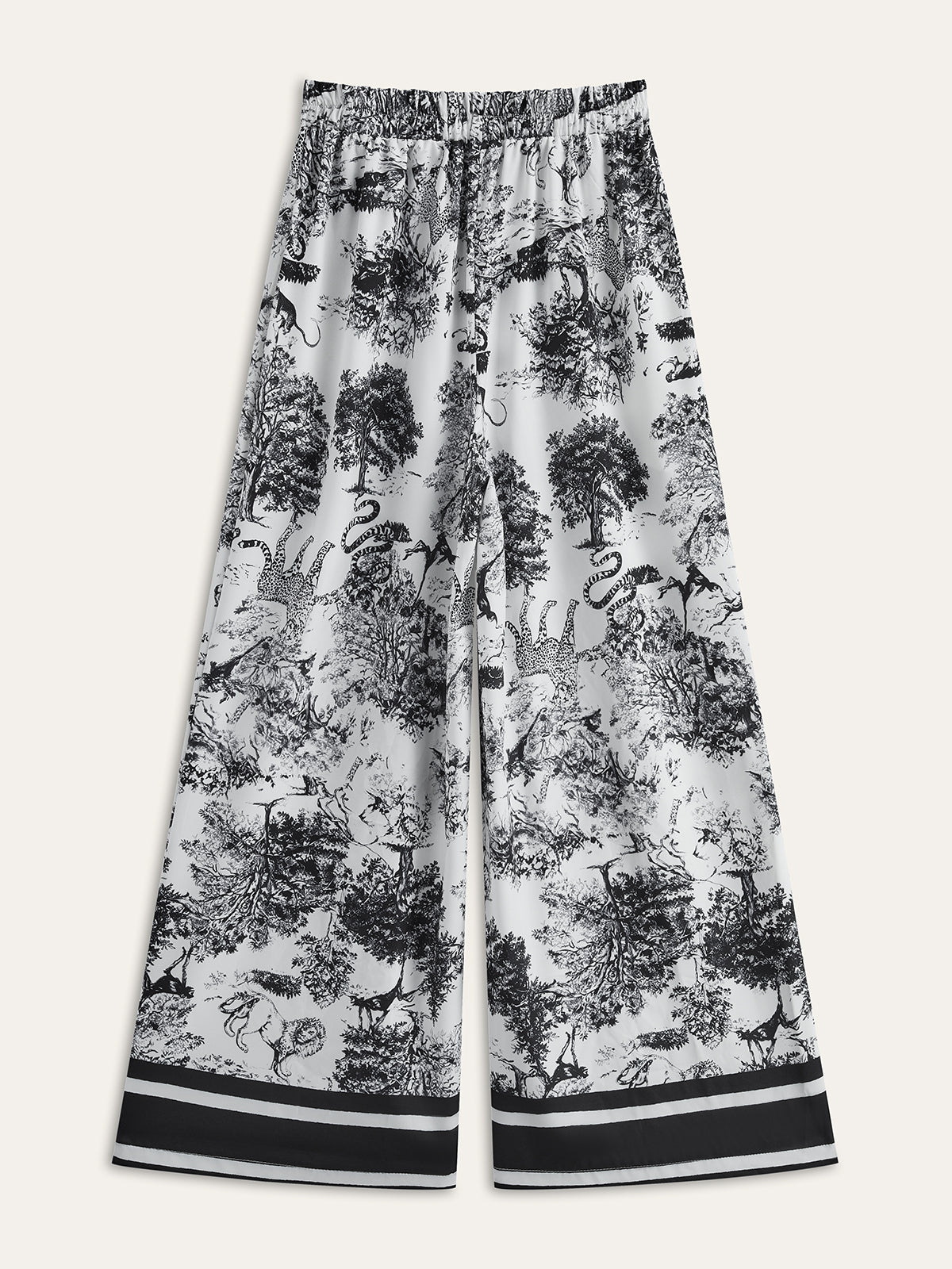 Printed Pants Set With Striped Trim