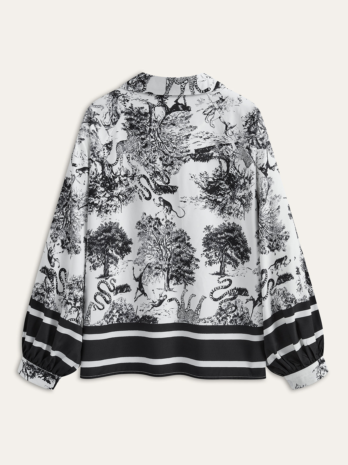 Printed Pants Set With Striped Trim