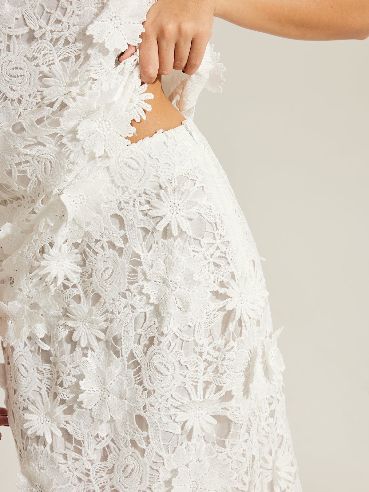 Floral Embroidered Semi-Sheer Lace Skirt