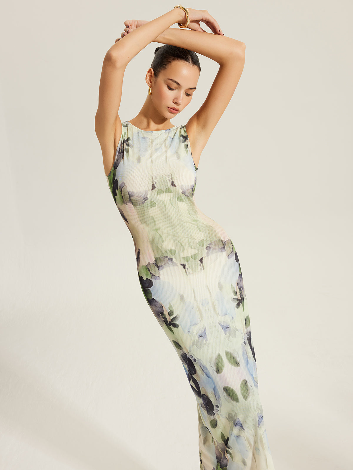 Robe en maille sans manches à imprimé floral