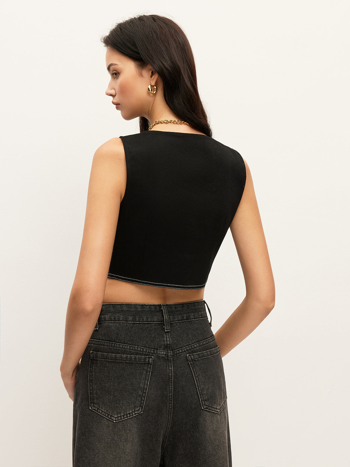 Collared Button-Down Denim Top