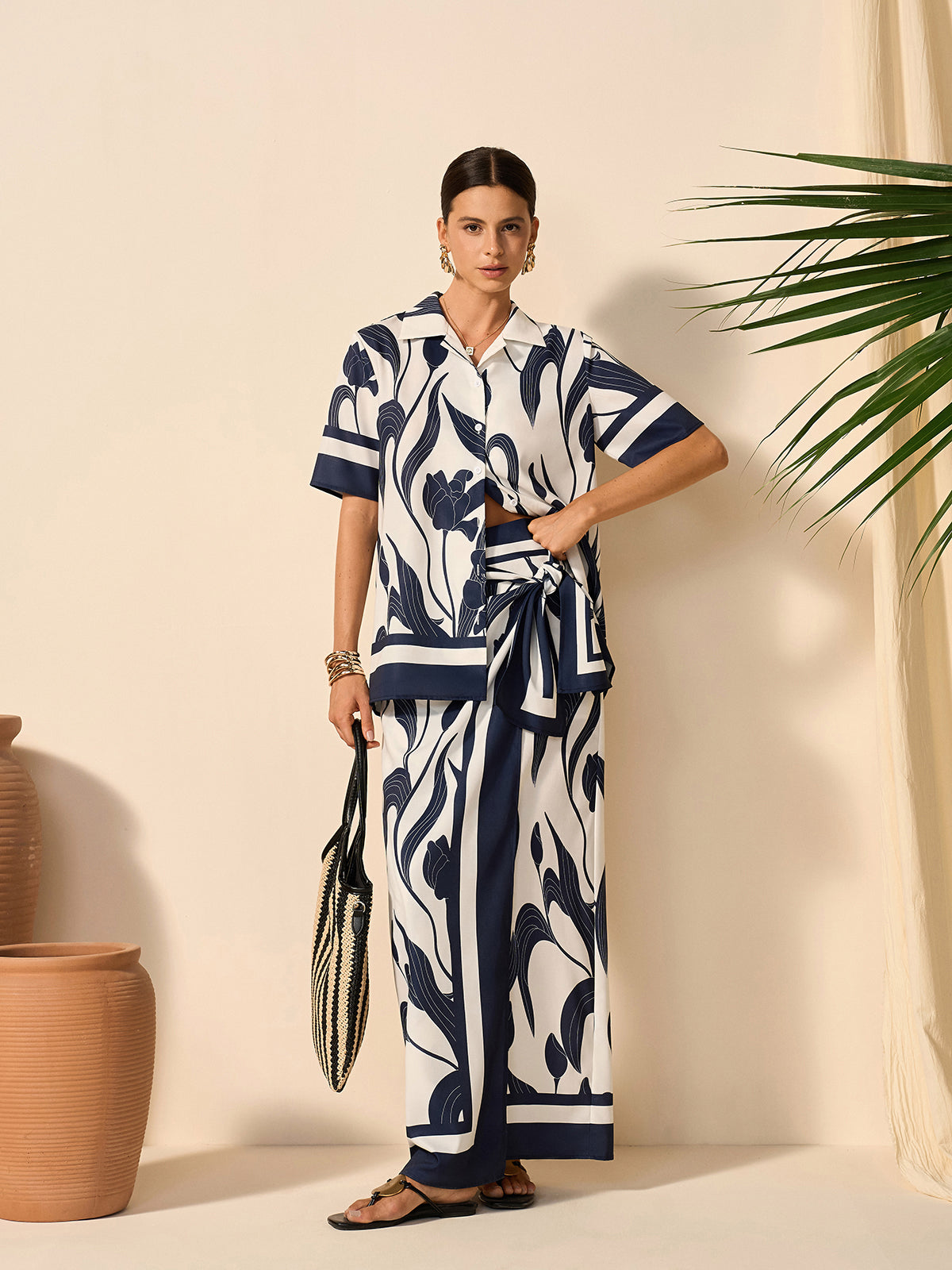 Floral Print Semi-Sheer Button-Up Shirt